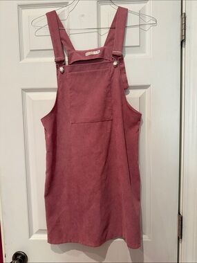 Corduroy Pinafore Mini Dress in Mauve Pink
